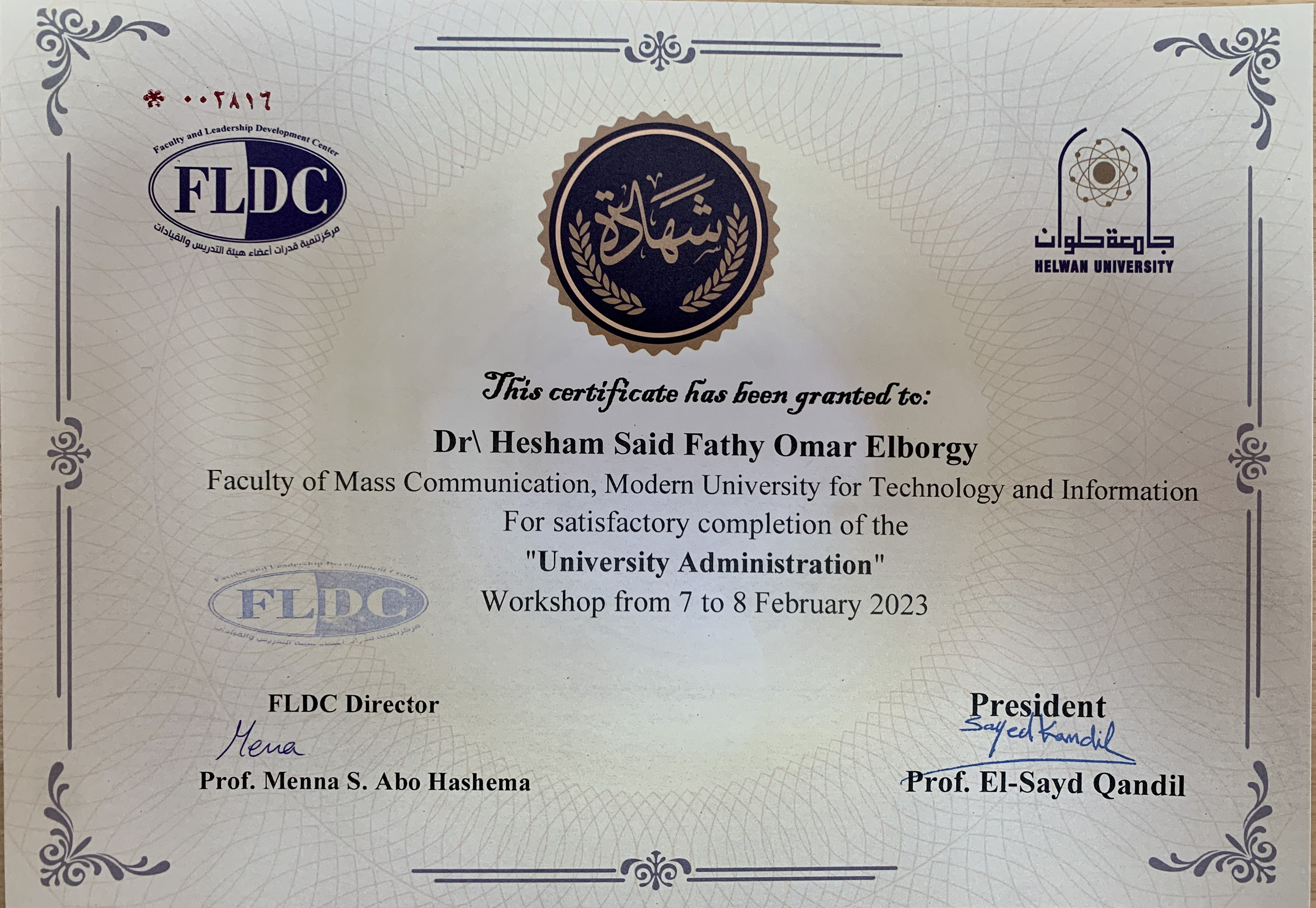 ورشة عمل إدارة الجامعة — جامعة حلوان