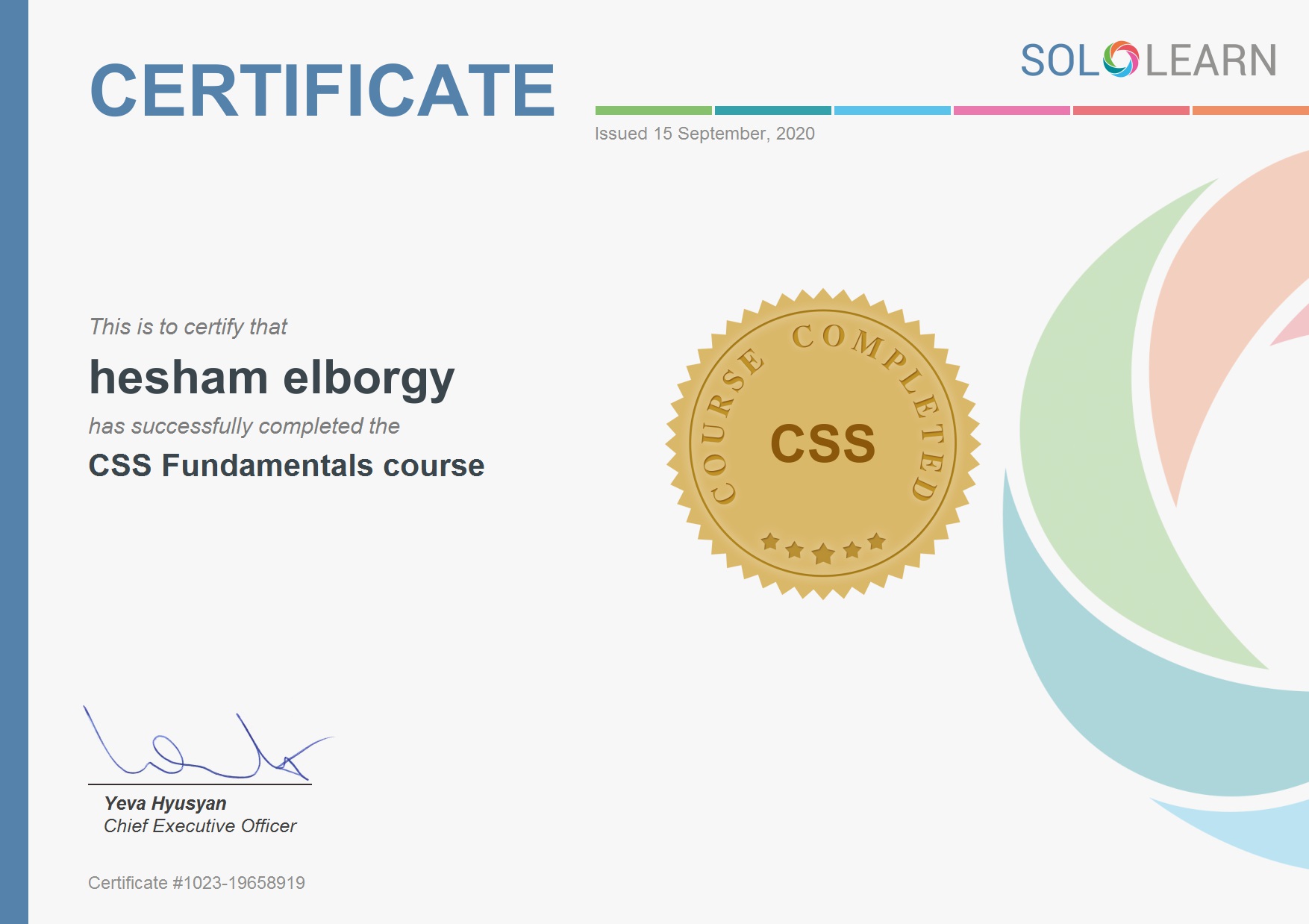 شهادة أساسيات CSS — منصة SoloLearn